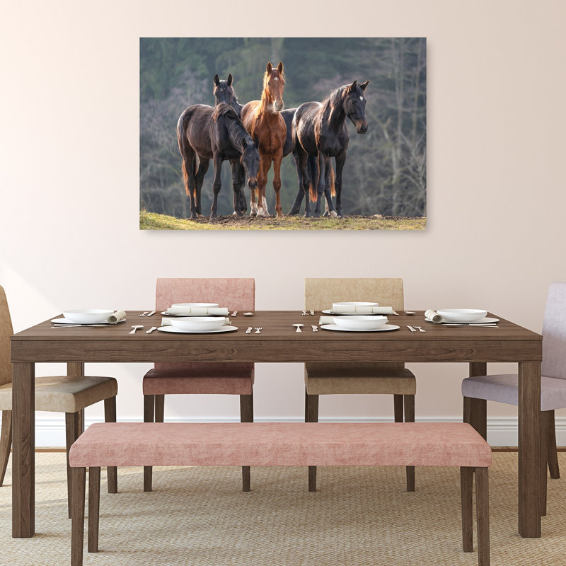 «Majestic Horse Herd Peaceful Serene Tranquil Horse Forest Nature», art mural, 32" H x 48" W