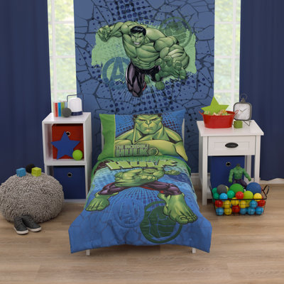 NoJo Marvel The Incredible Hulk Green, and Blue 4 Piece Toddler Bed Set