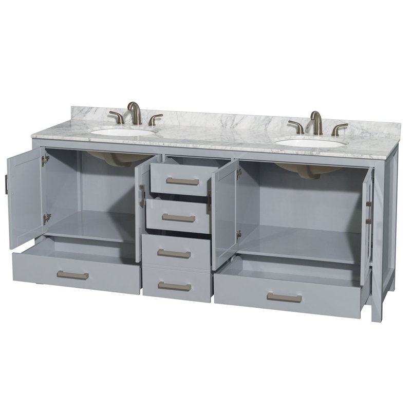 Sheffield 80" Double Bathroom Vanity Set, Gray, White Carrera