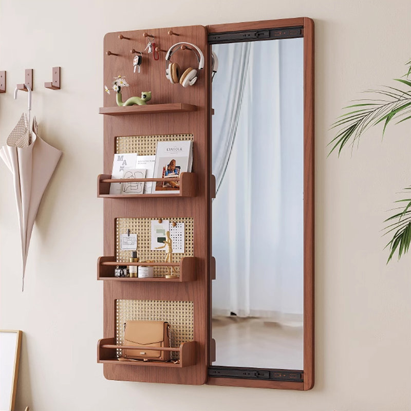 Miroir pleine grandeur rectangulaire en bois massif, 59,06 po x 37,01 po