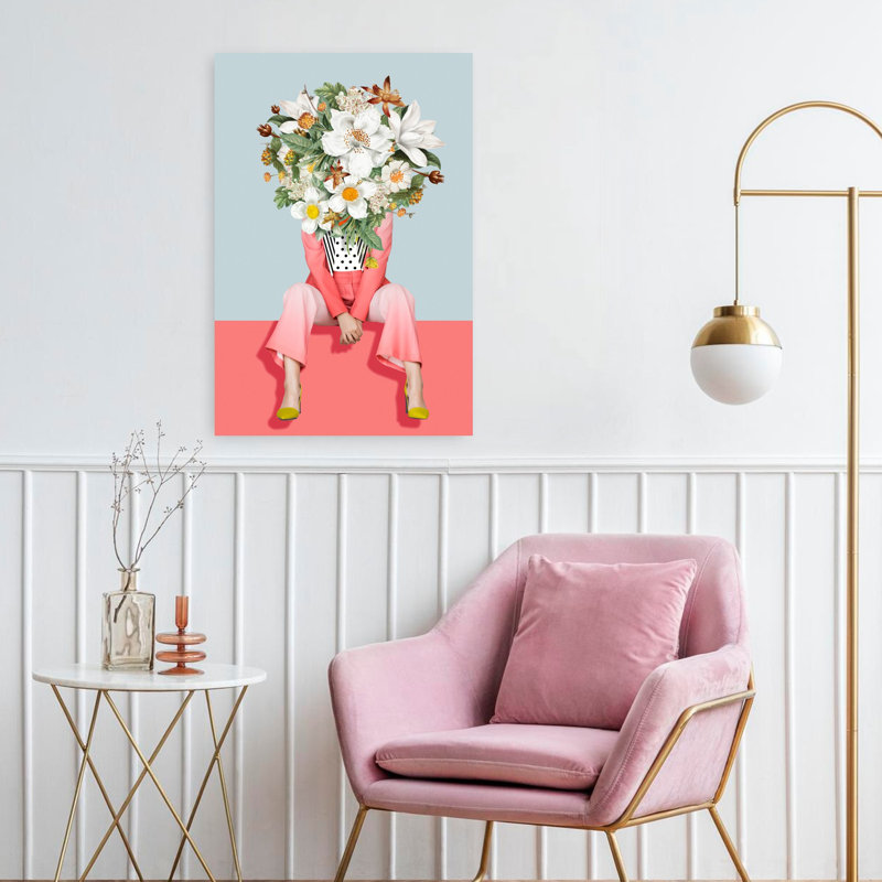 Art mural fleuri au printemps contemporain, H 24 po x l 16 po