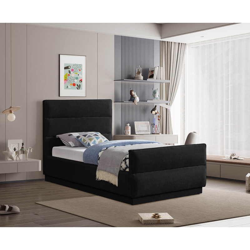 Paxton Tufted Upholstered Standard Bed, Twin, Black Chenille Fabric