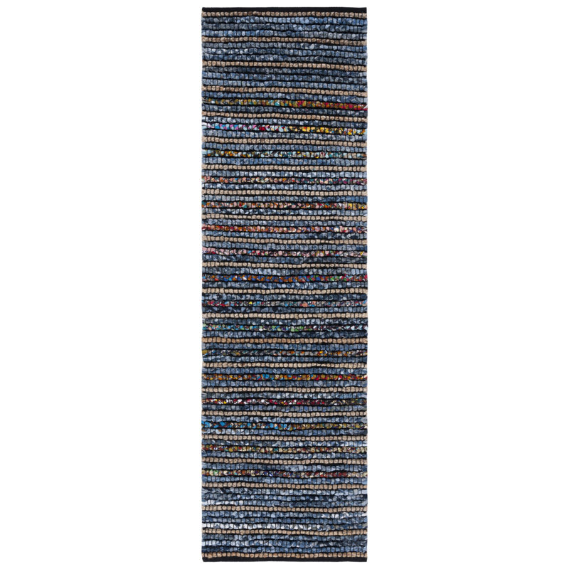 Deshong Hand Woven 0.7 Cotton 0.3 Jute Striped Rug, Runner 2'3" x 8'