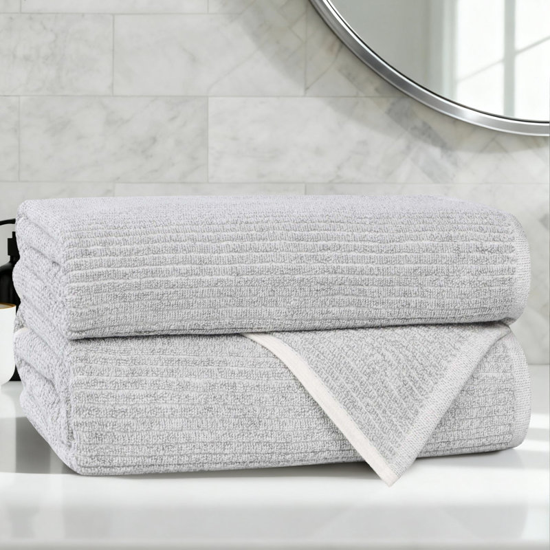 Blue Nile Mills  Viscose Cotton Blend Bath Towel Set - Textured Ribbed Design - Quick-Dry, Platinum