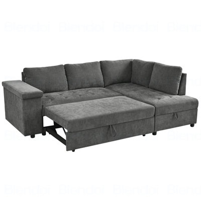 Canapé-lit modulaire en L de 91,5 pouces avec lit escamotable et canapé-lit modulaire avec rangement caché, accoudoirs larges avec rangement, pour le salon, appartement, chambre à coucher