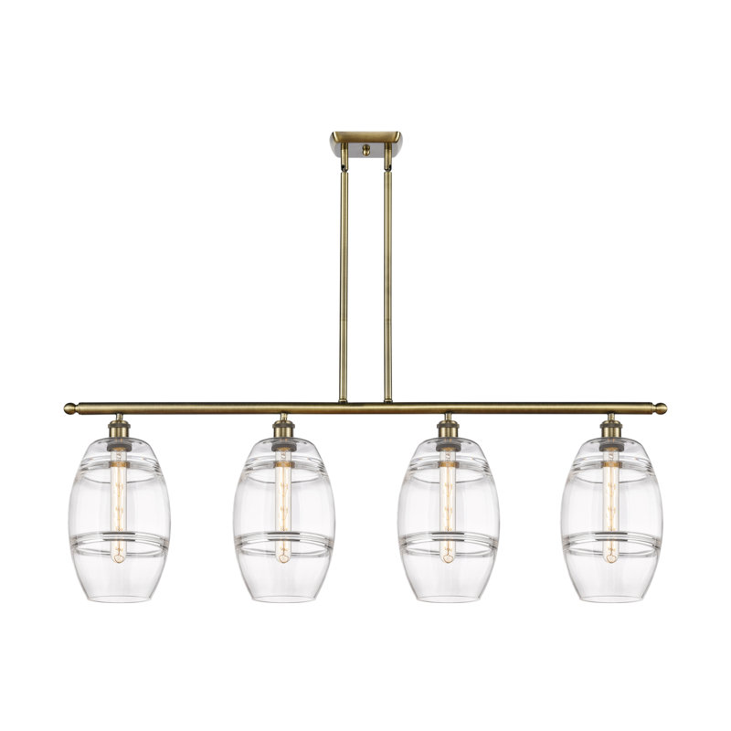 Luminaire suspendu rond / ovale pour îlot de cuisine à 4 lumières Dundrod, Transparent, Chrome poli