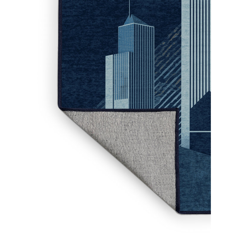 Tapis bleu et moderne délavé à la machine Orsolya Lagos Skyline, 5 x 7