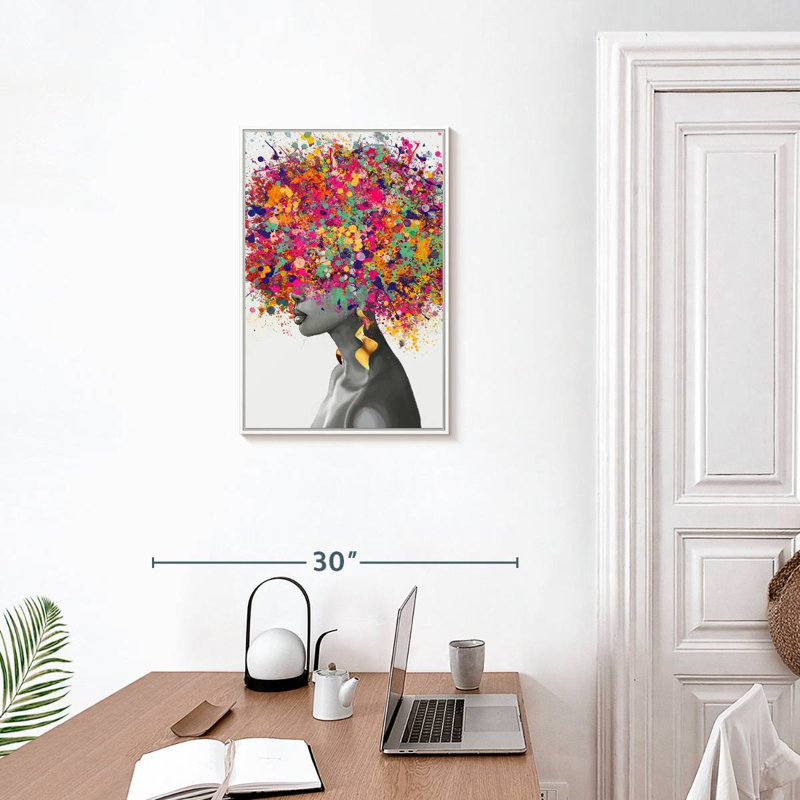 Afro Hair Pop, 17" x 25", Floating Frame White