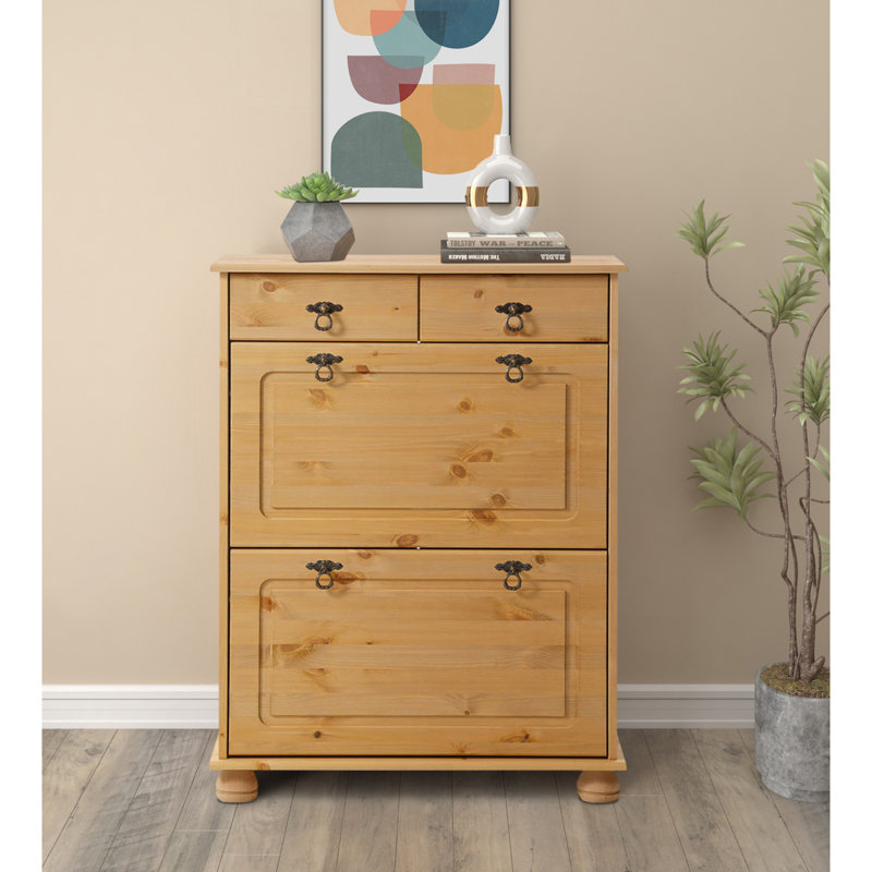 Regina 12 Pair Solid Wood Shoe Storage Cabinet, Stain wax