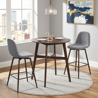 3-Piece 35.4" Round Counter Height Dining Set with 360° Swivel Upholstered Stools