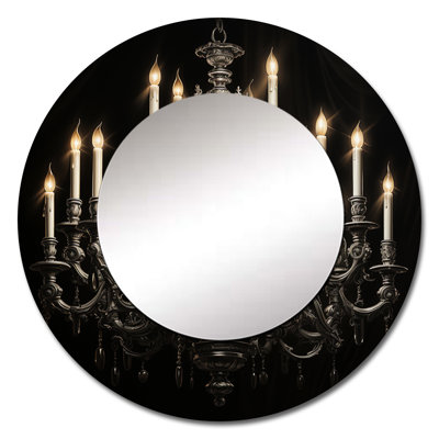 Chandelier Elegant Monochrome Pointillism II - Chandelier Unique Wall Mirror, Gray Round Mirror, Printed Metal Art