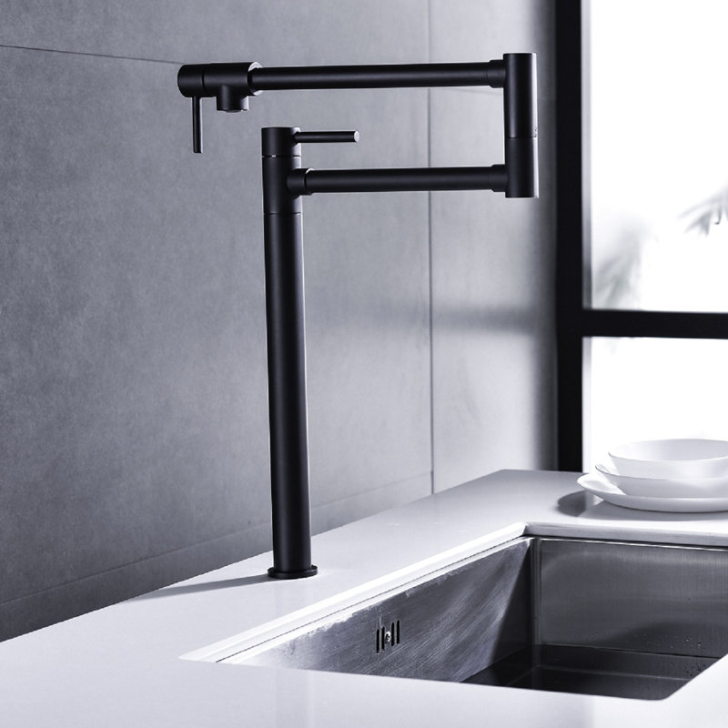 Extension Pot Filler Faucet, Matte Black Style - Brass, Double Handles For Optimal Water Flow Regulation, & Treatment Faucet With In Arm Simple Filling, To Control Volume,
