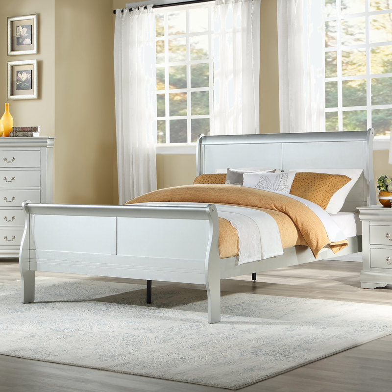 Dubin Low Profile Sleigh Standard Bed,bed frame,platform bed Clearance between Floor & Rail: 10", Platinum, Full