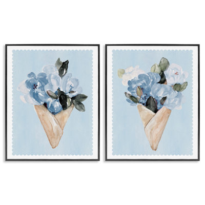 Blue Flower Gift Bouquets 2pc Framed Giclee Set, design by Lanie Loreth