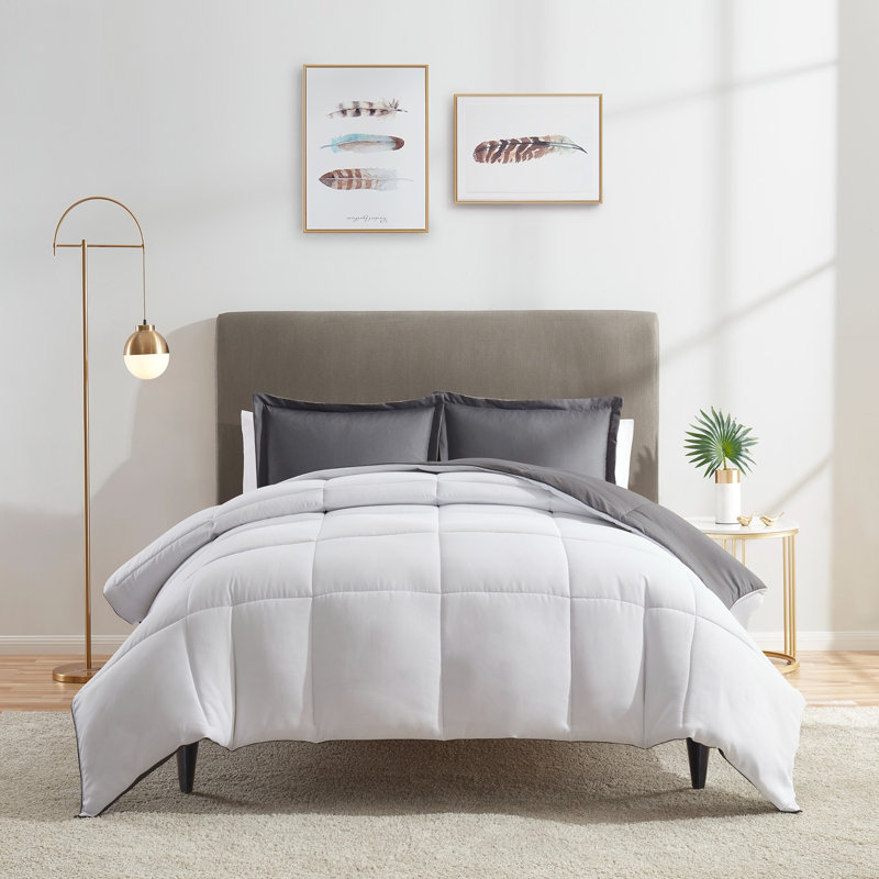 Ensemble d'édredon réversible toutes saisons en duvet synthétique, Édredon pour grand lit + 2 taies décoratives sta