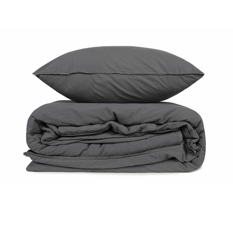 Ensemble de housse de couette 100% coton Snavely, Housse de couette simple + 1 taie d'oreiller 24 po, Gris foncé