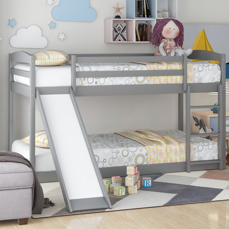 Lit superposé simple gris avec coffre-fort et design, Gris