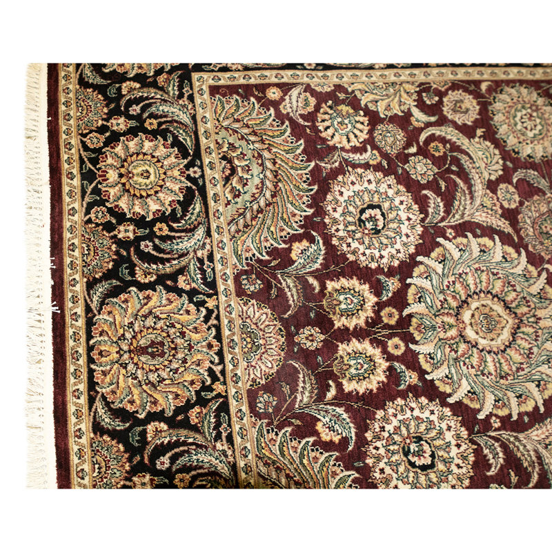 Tapis brun / bleu / beige en laine noué à la main de conception unique 5 pi 9 po x 8 pi 9 po