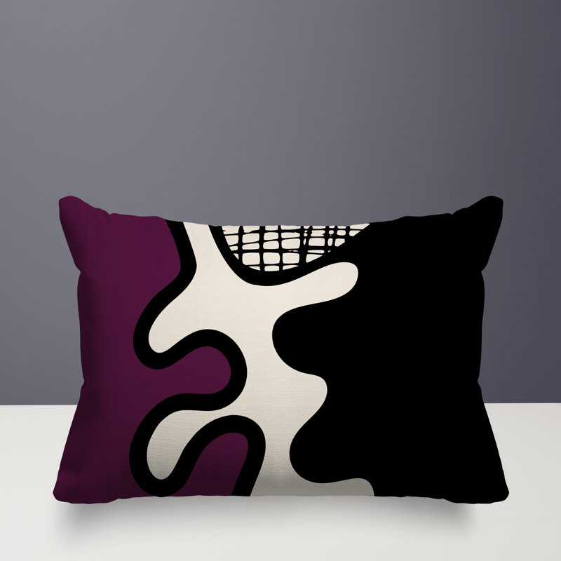 Oreiller rectangulaire réversible intérieur / extérieur Vido, H 14 po x l 20 po, Mauve / noir / blanc cassé