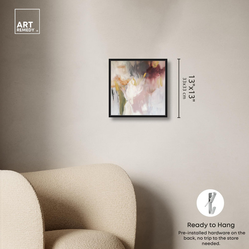 "Painterly Energy", art abstrait neutre par , H 13 po x l 13 po, Cadre flottant noir
