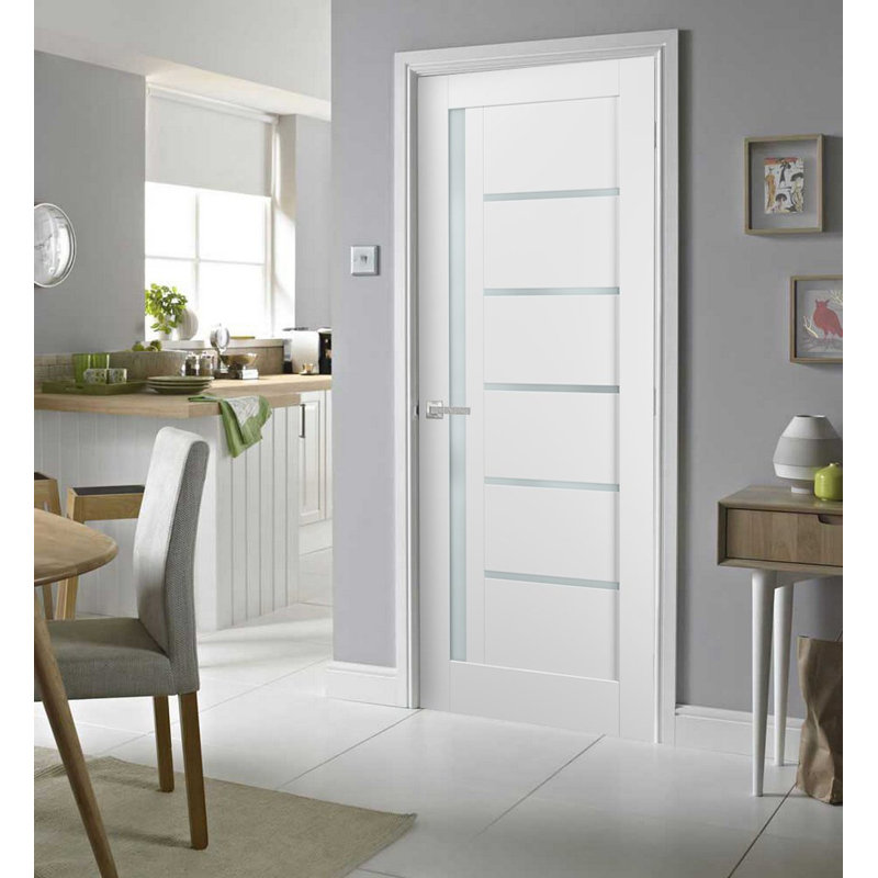 Porte blanche standard en verre givré Quadro avec trousse de quincaillerie d'installation, 18 po x 96 po