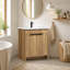 Armoire de salle de bain murale flottante moderne 36 po avec lavabo et portes en pierre artificielle, chêne doré