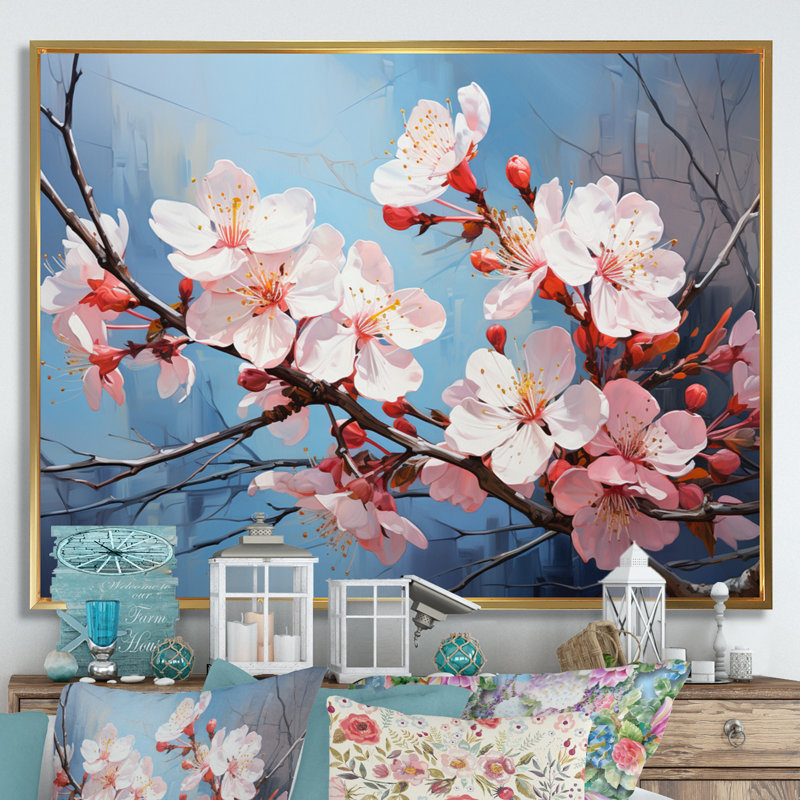 «Apple Blossom Expressionist Burst III», reproduction d'art sur toile, H 30 po x l 40 po x P 1,5 po, Cadre flottant doré