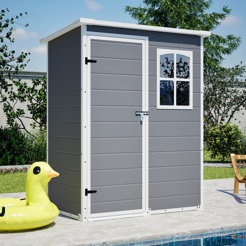 Remise de rangement extérieure en résine grise 5 x 3 pi avec plancher, conception verrouillable imperméable et fenêtre - outil idéal et rangement de jardin pour la cour, le patio, la pelouse