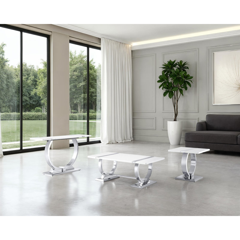 Ensemble de 3 tables basses de style contemporain 1 table basse 1 table de bout 1 table de canapé avec base à tréteaux