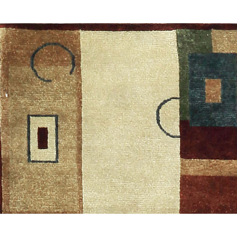 Wool Abstract Area Rug in Rust/Red/White, Rectangle 4' x 5'9"