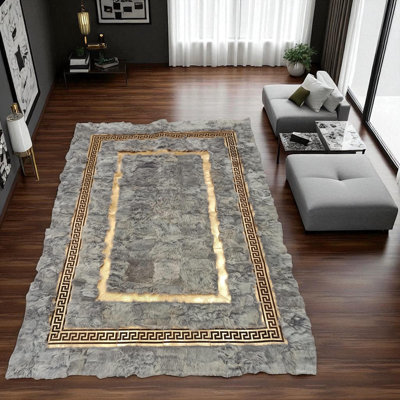 Tapis rectangulaire gris de style toscan - Tapis luxueux pour le salon, la chambre à coucher