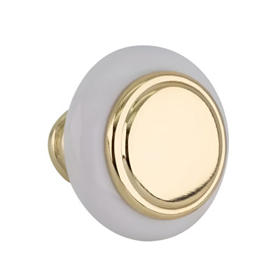 BXB64267W3 Bouton d'armoire de cuisine champignon, 1-1 / 4 po de diamètre, finition blanche et laiton poli