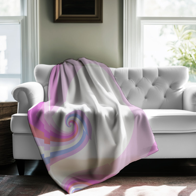 Motif Groovy - 1 pièce Sherpa Premium, Lit simple, Rose clair / blanc / bleu abstrait