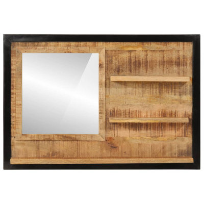 Bouzov Solid Wood Rectangle Wall Mirror with Shelves