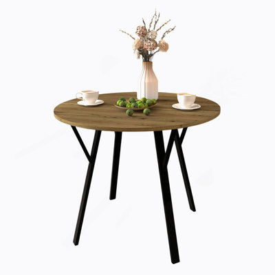35.43 Inch Round Dining Table, Small Circle Kitchen Table With Metal Black Legs