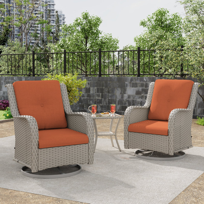 Ensemble de conversation pour patio en osier 2 personnes avec chaises et table, Orange
