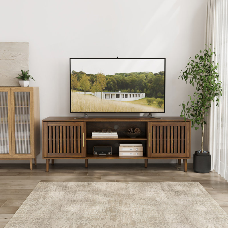 Meuble télé avec 2 armoires à grille et support de rangement réglable