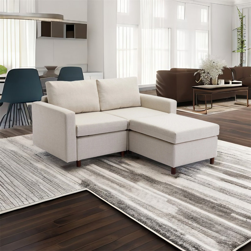 Canapé modulaire 3 pièces Adalwen, 100 % lin crème