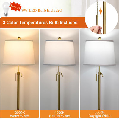 Modern Dimmable Floor Lamp with Adjustable Height, Linen Shade, Warm White Bulb Included for Living Room & Bedroom