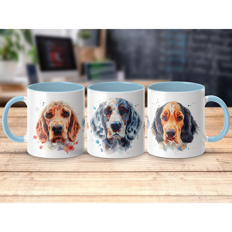 Artistic Watercolor Spaniel Dogs 11oz Coffee Mug, Light Blue, 4