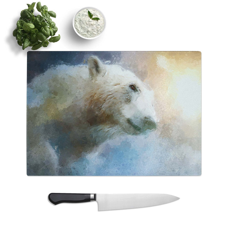 Tempered Glass Mystical Polar Bear Chopping Board, 39 cm W x 28.5 cm L