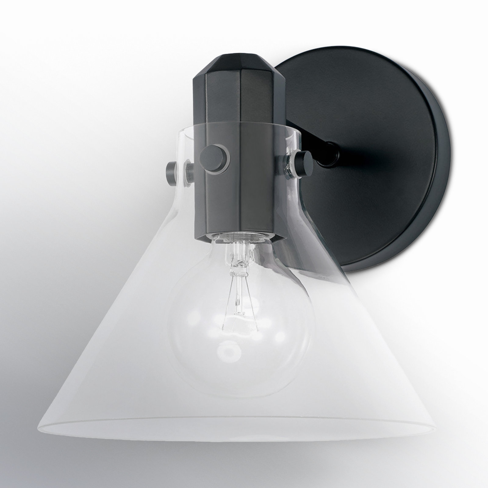 Single Light Glass Dimmable Armed Sconce, Matte Black