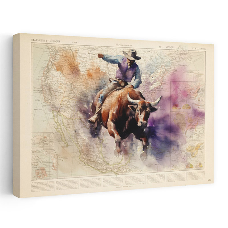 Art contemporain, art bull rétro, H 24 po x l 36 po