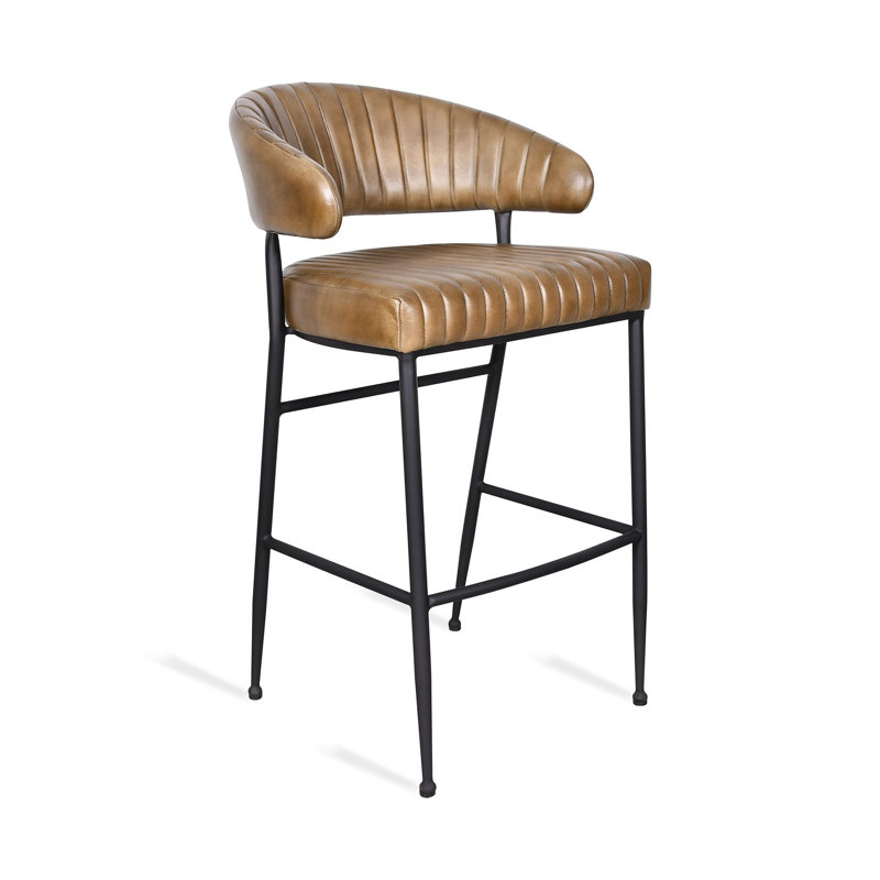 Tabouret en cuir véritable Umbria, Tabouret de bar (siège d'une hauteur de 30 po), Brun antique