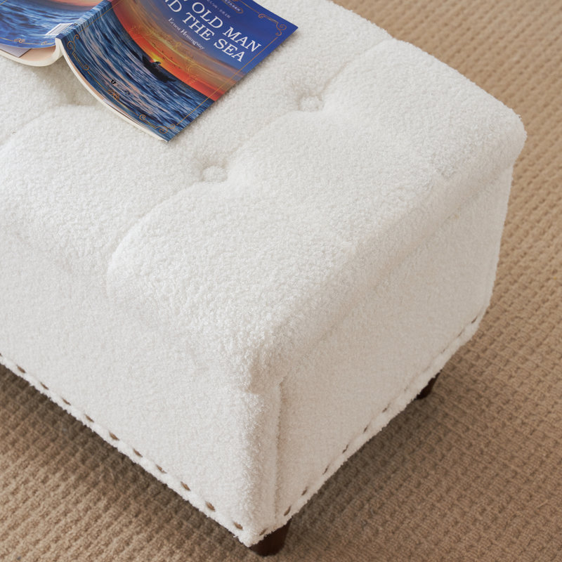 Amelda Upholstered Storage Bench, White Faux Sherpa