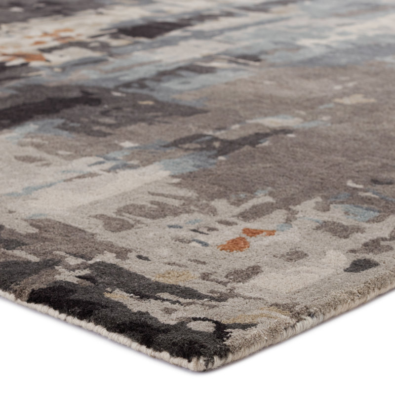 Tapis touffeté à la main à motif abstrait gris / noir / ivoire Marasco, Rectangle de 5 pi x 8 pi