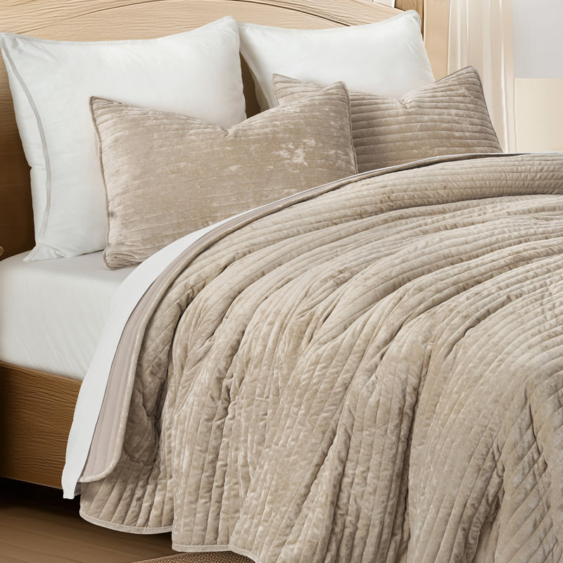 Luxe Velvet Channel Quilt Set, Taupe, California King