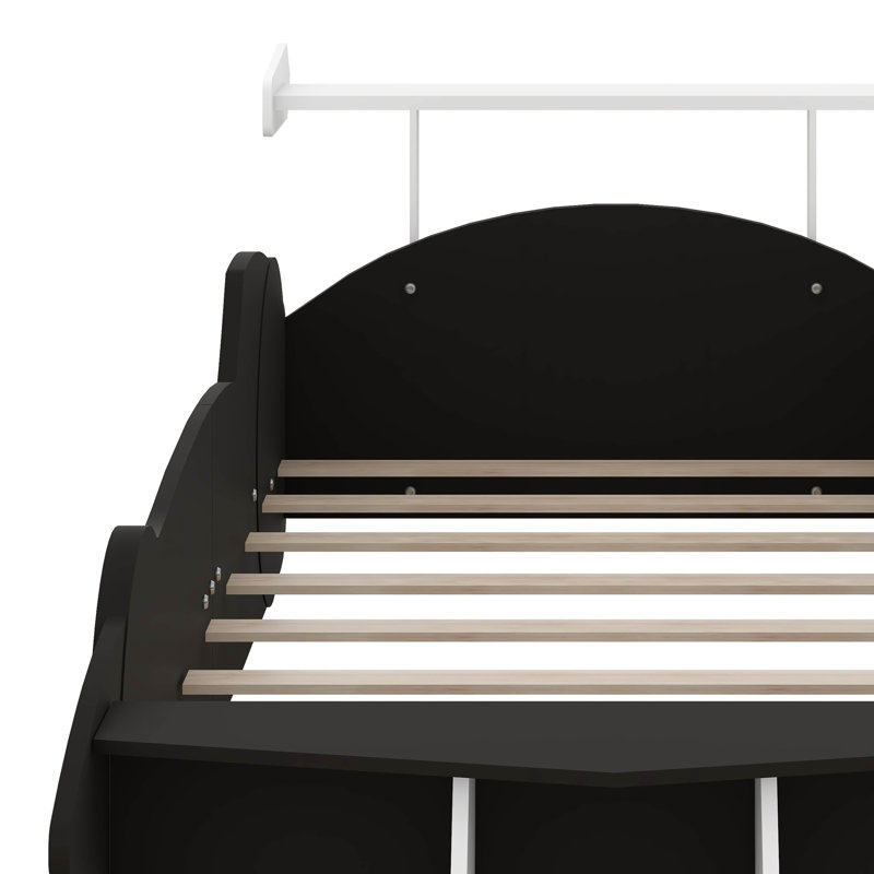 Lit plateforme simple en forme de voiture de course avec roues, cadre de lit de voiture en bois pour enfants, aucun sommier nécessaire