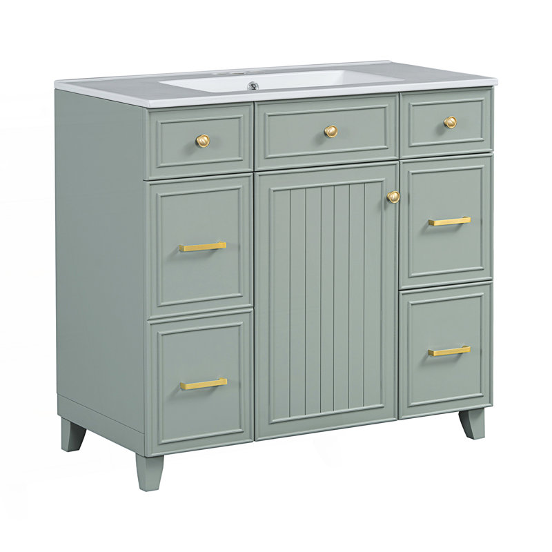 Meuble-lavabo de salle de bain avec lavabo en céramique, armoire d'appoint avec portes à fermeture en douceur et tablettes réglables