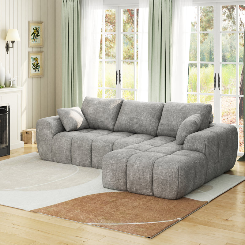 Canapé modulaire en L de 101 po à 2 pièces sans dossier et sans assemblage 101 po Chenille, Chenille gris pâle